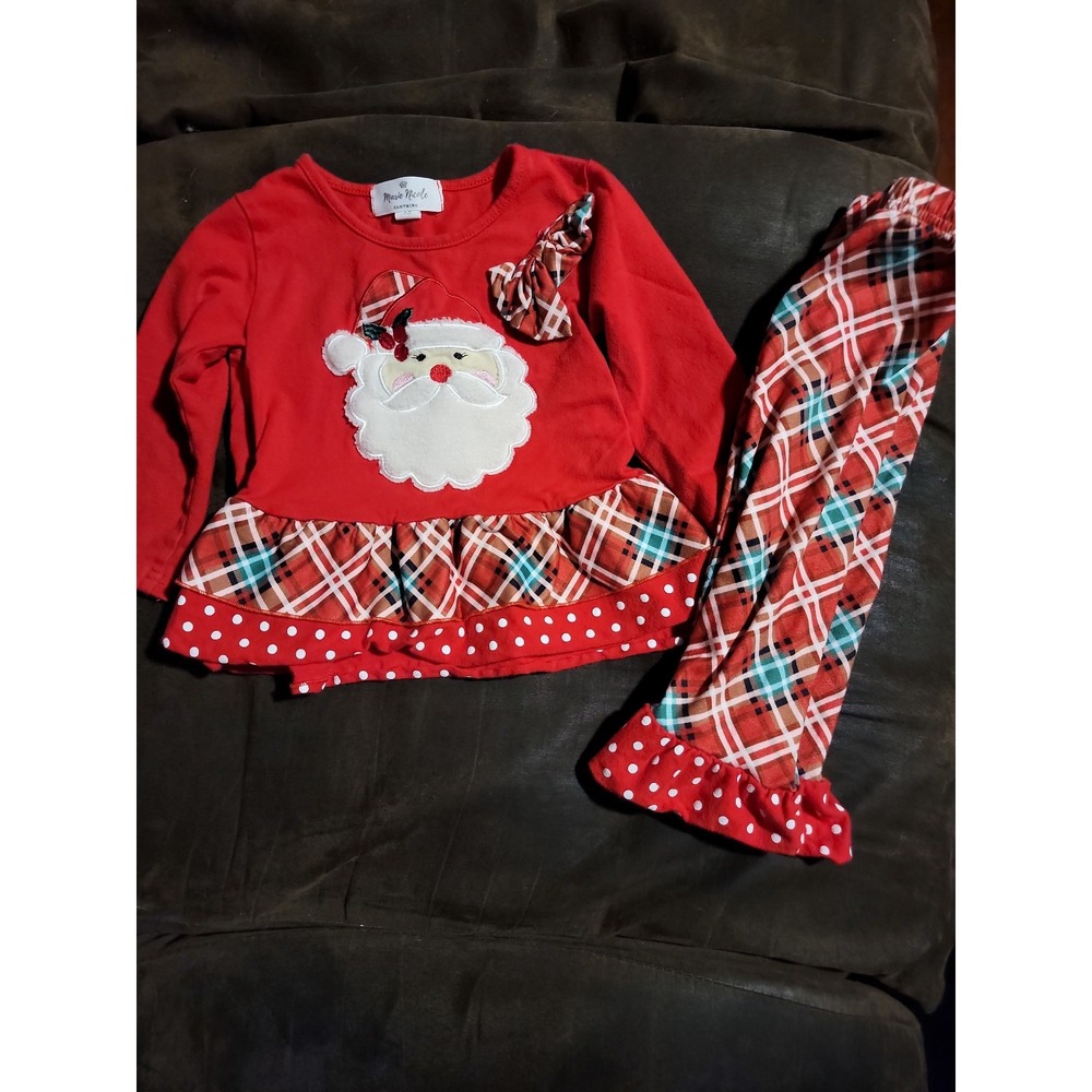 Marie nicole boutique outfit Christmas holiday santa top leggings size xs 18 mo
